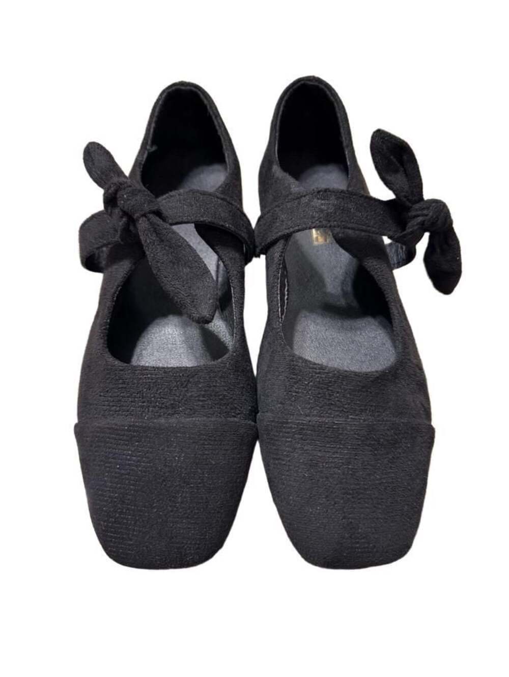 Black Square Toe Mary Jane Flats with Bow Strap Size EU40 US9